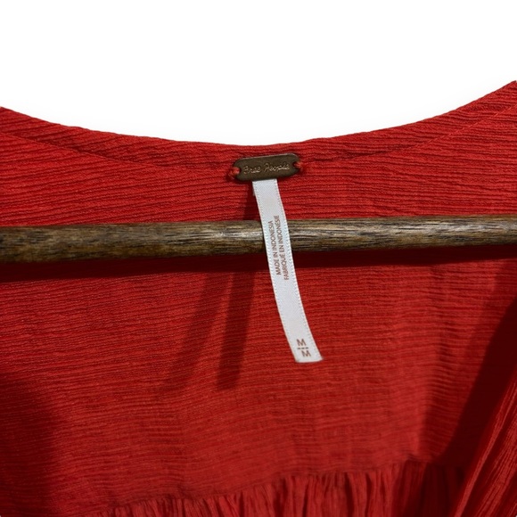 Free People Women's Check On It Faux Wrap Top Flame Red 
Size Medium 22 x 27 - Picture 4 of 4
